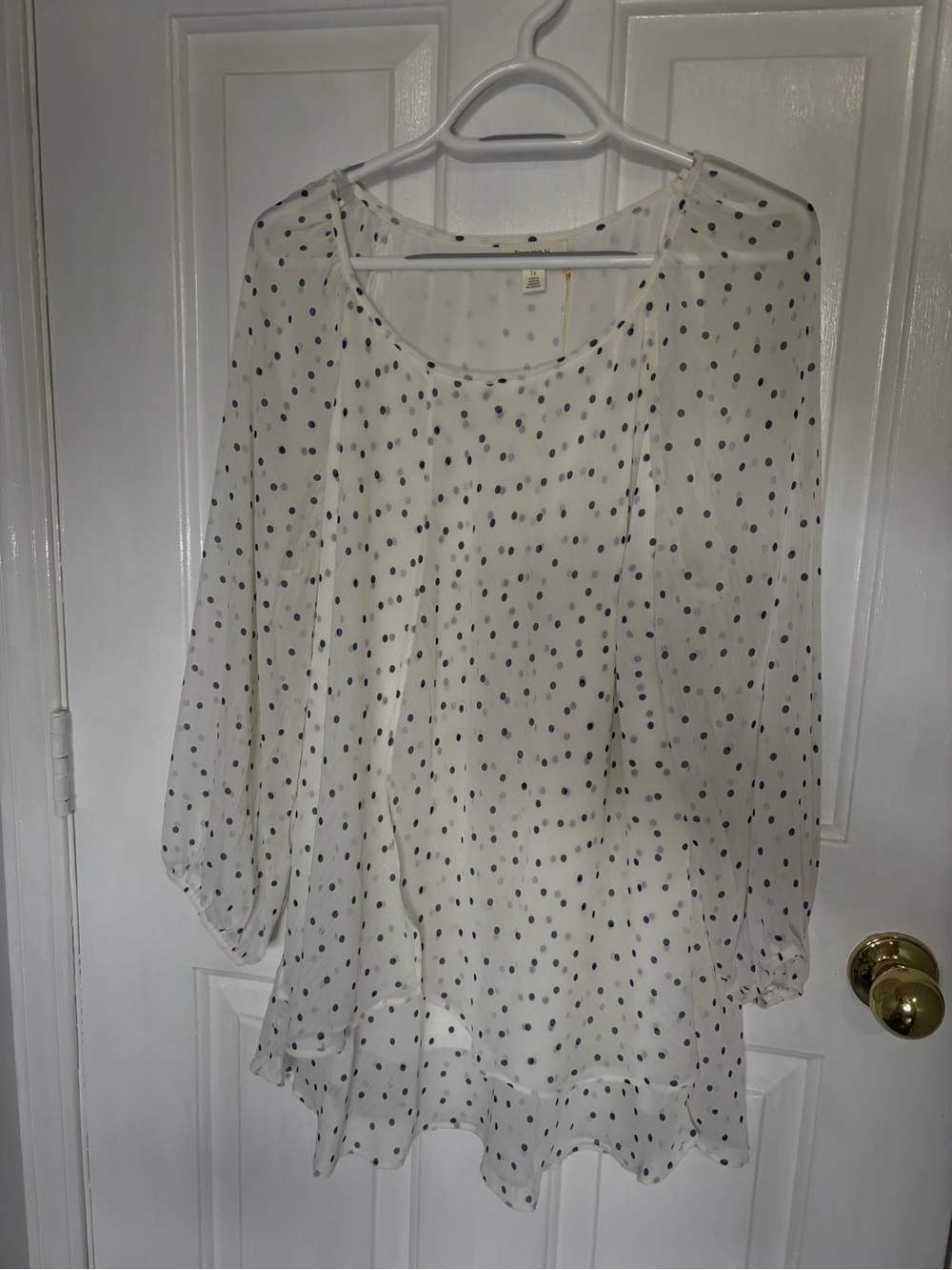Tamara H Cream and Black Polka Dot Chiffon Blouse Size 1X